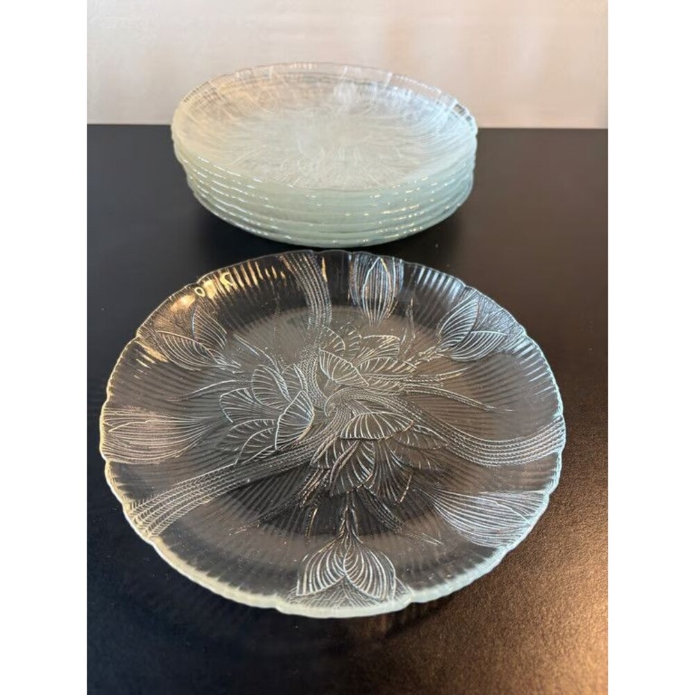 Clear Glass Floral Dinner Plates Serving Bowl Mixed Set Vintage 8pcs